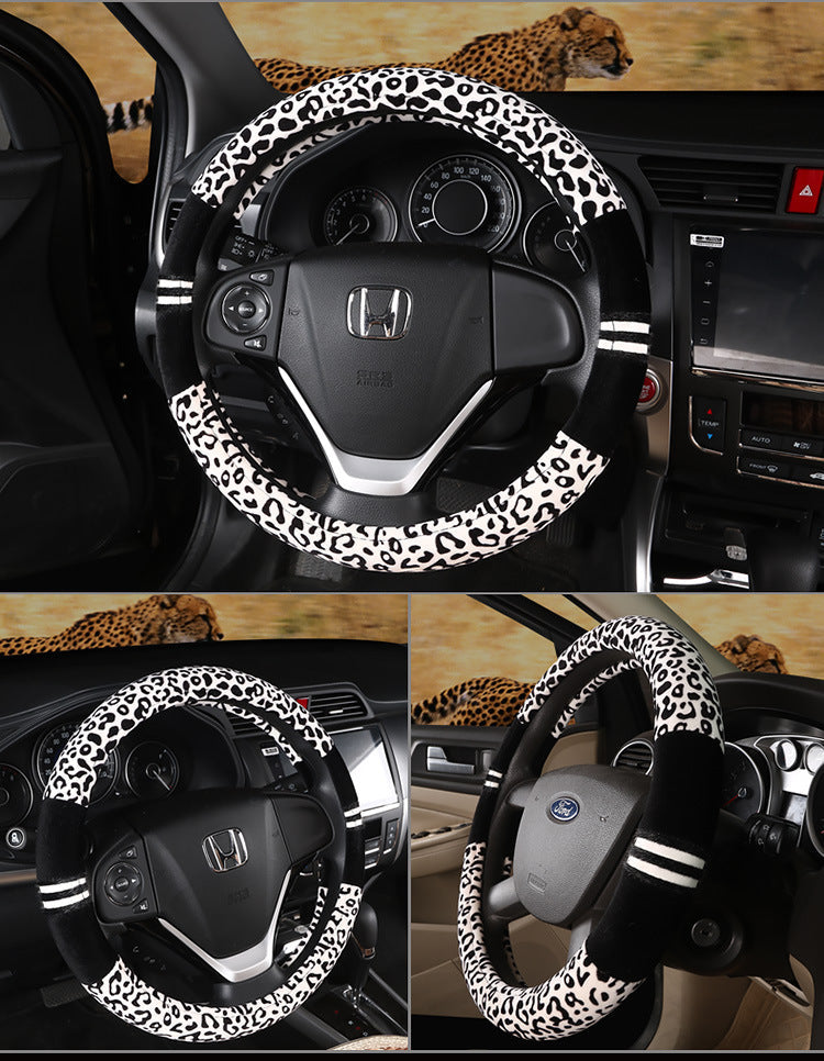 Leopard Grain Plush Steering Wheel Cover