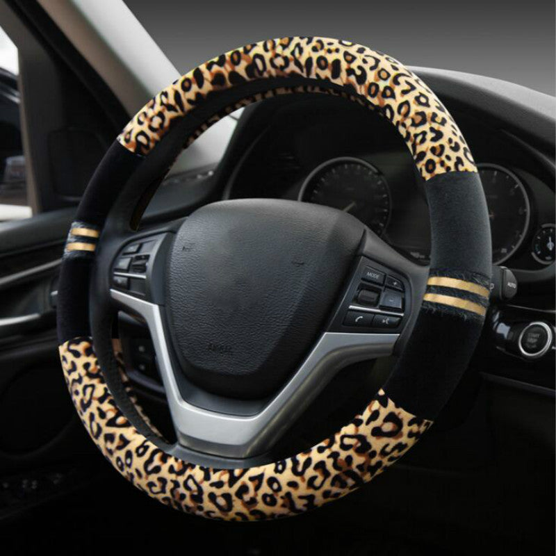 Leopard Grain Plush Steering Wheel Cover