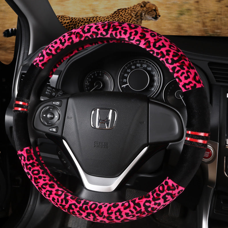 Leopard Grain Plush Steering Wheel Cover