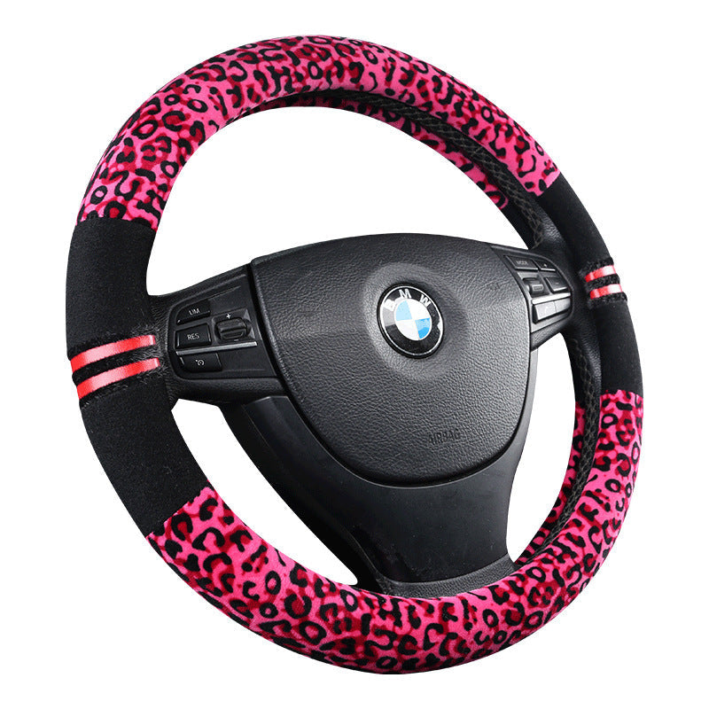 Leopard Grain Plush Steering Wheel Cover