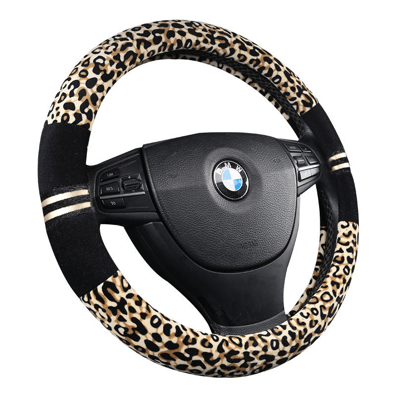 Leopard Grain Plush Steering Wheel Cover