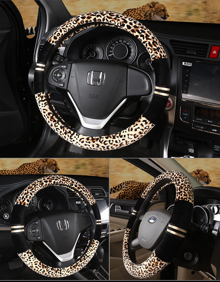 Leopard Grain Plush Steering Wheel Cover