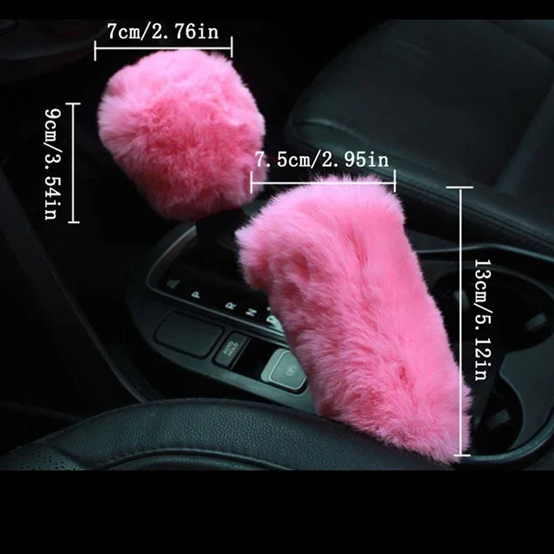 Pink Plush Steering Wheel Cover, with Gearshift and Handbrake Cover