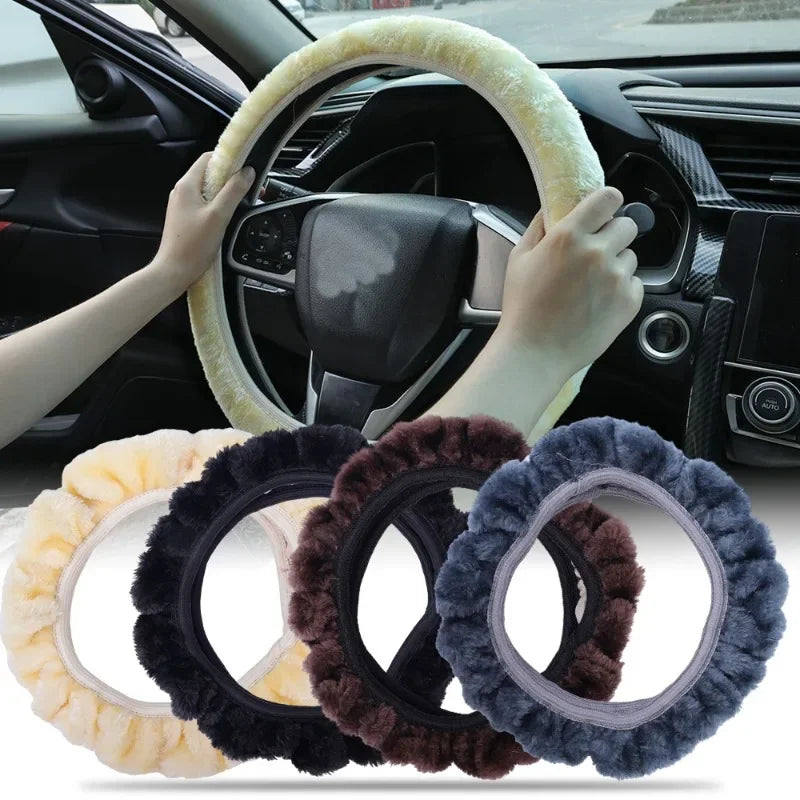 Black Plush Steering Wheel Cover