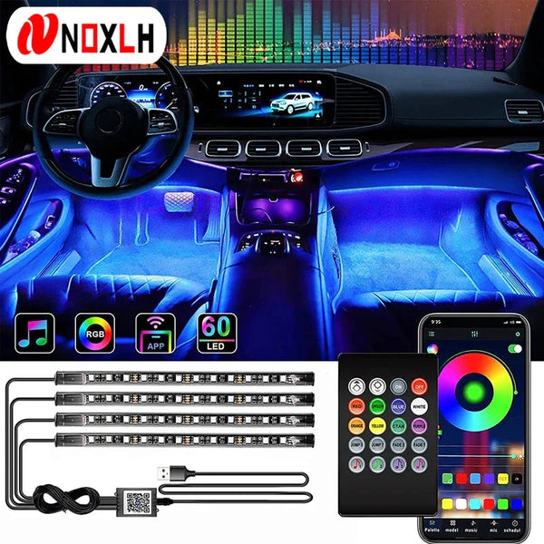 Neon LED Car Interior Ambient Light Kit - RGB Foot Strip with Remote & App Music Control