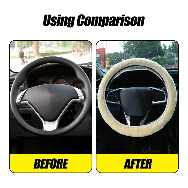 Black Plush Steering Wheel Cover