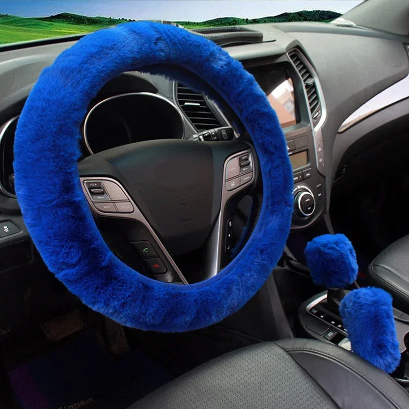 Pink Plush Steering Wheel Cover, with Gearshift and Handbrake Cover
