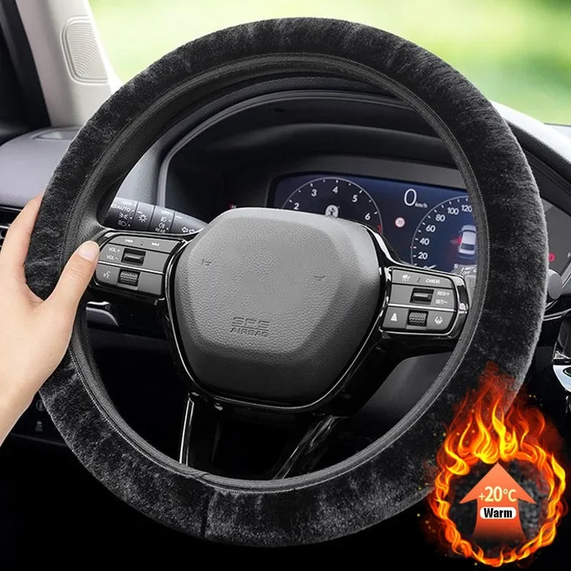 Black Plush Steering Wheel Cover