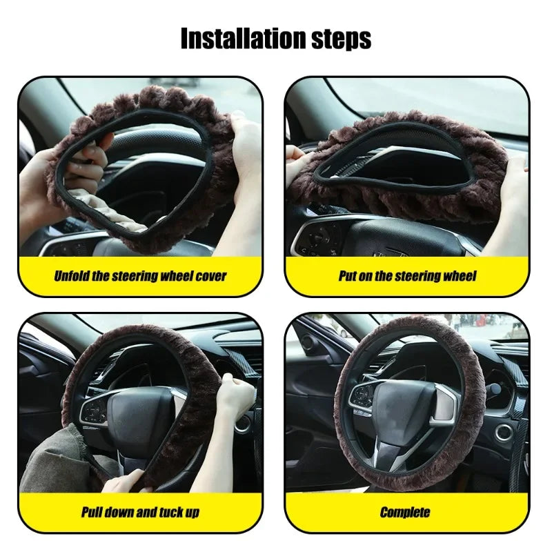 Black Plush Steering Wheel Cover