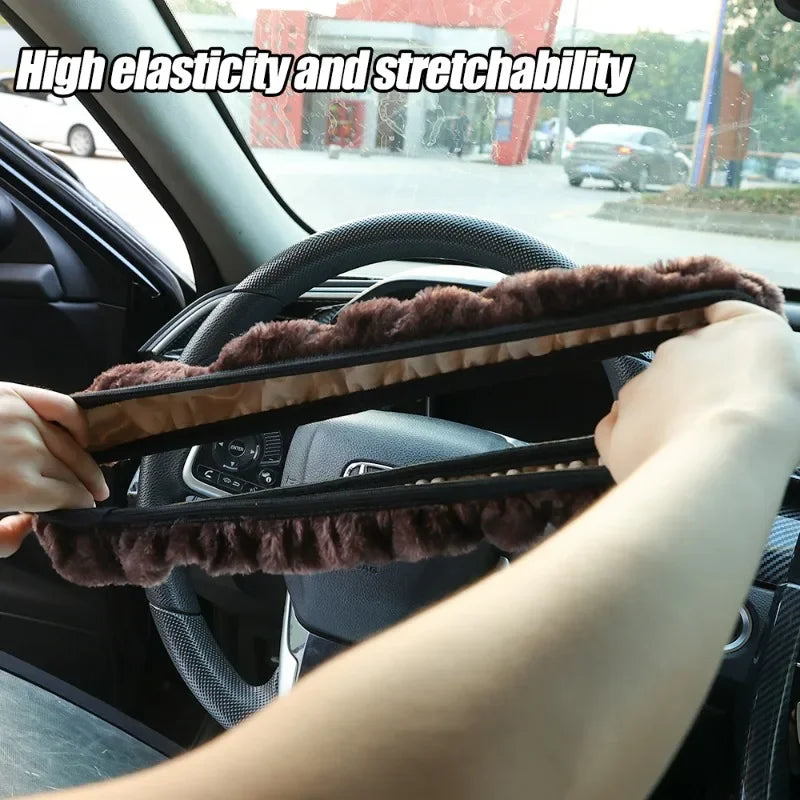 Black Plush Steering Wheel Cover