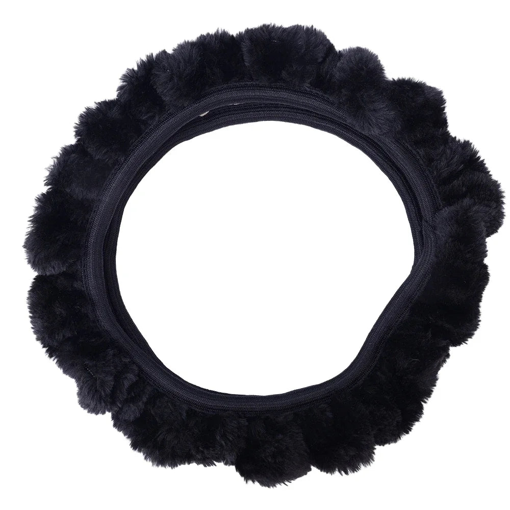 Black Plush Steering Wheel Cover